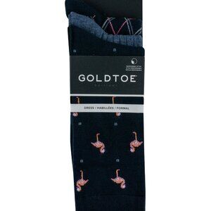 NWT Gold Toe 3 Pack Dress Socks Flamingo & Argyle Comfort Top